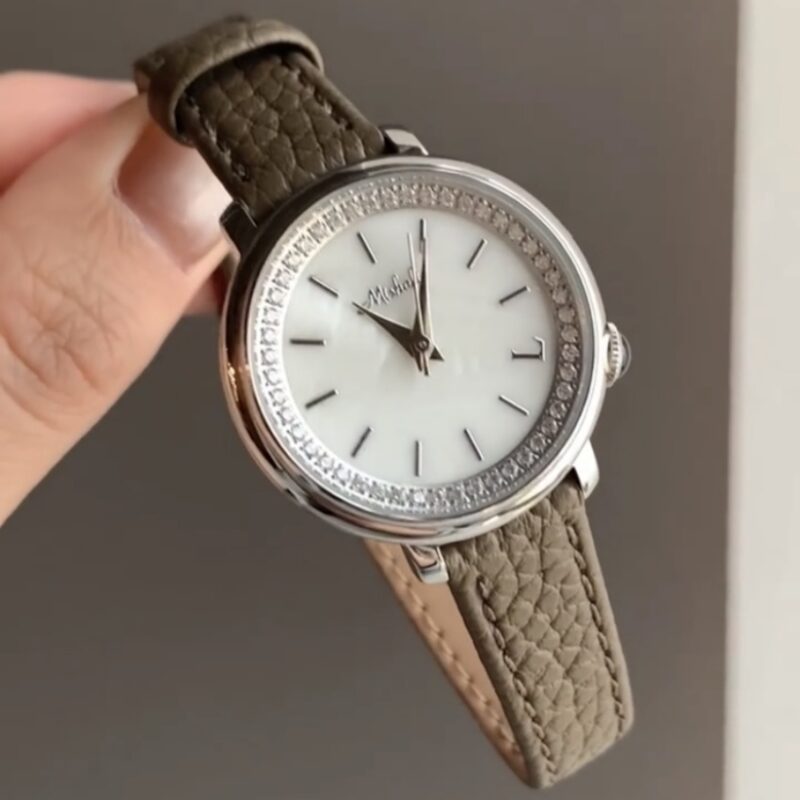 Vintage Style Gold/Silver Round Face Brown/Orange Leather Watch