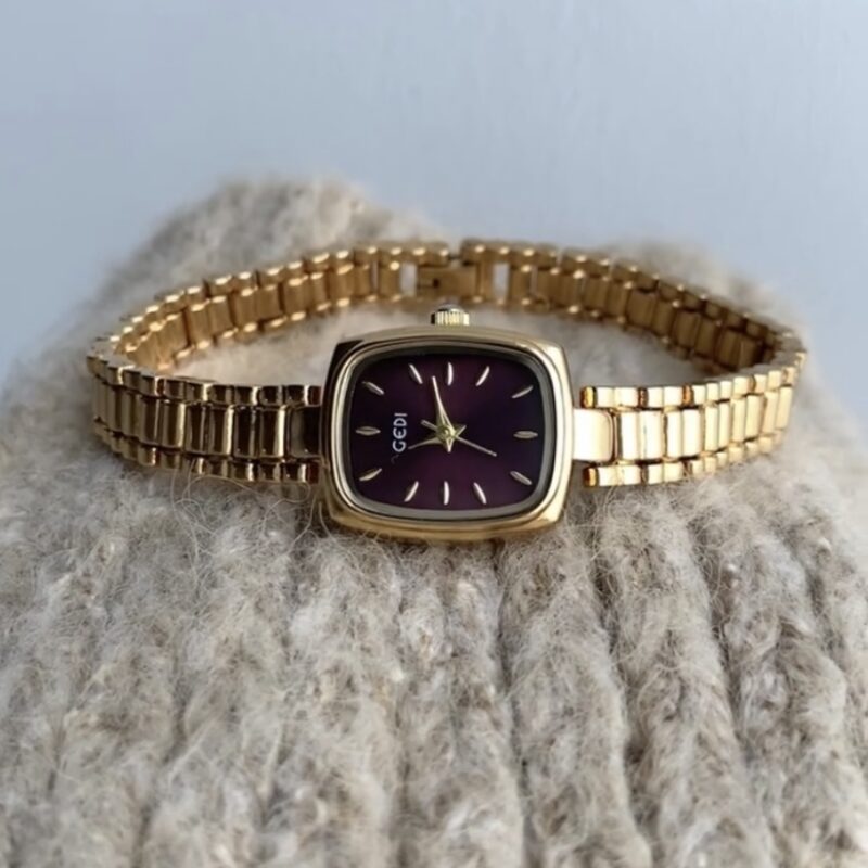 Classic Gold/Purple/Blue Small Rectangle Face Women's Bracelet Watch