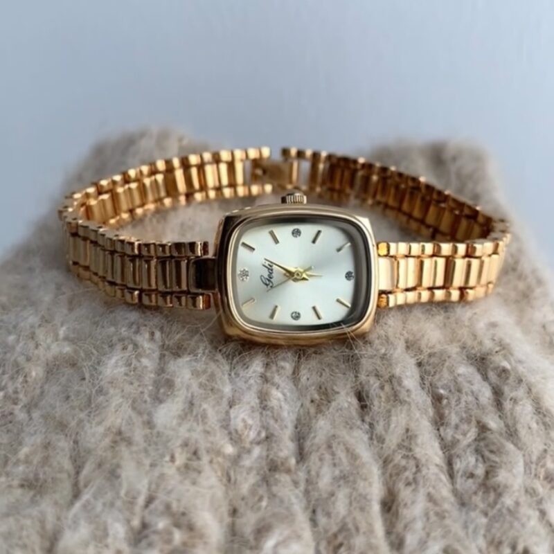 Classic Gold/Purple/Blue Small Rectangle Face Women's Bracelet Watch