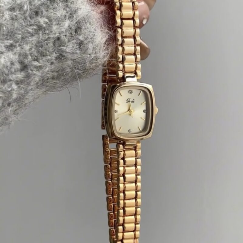 Classic Gold/Purple/Blue Small Rectangle Face Women's Bracelet Watch