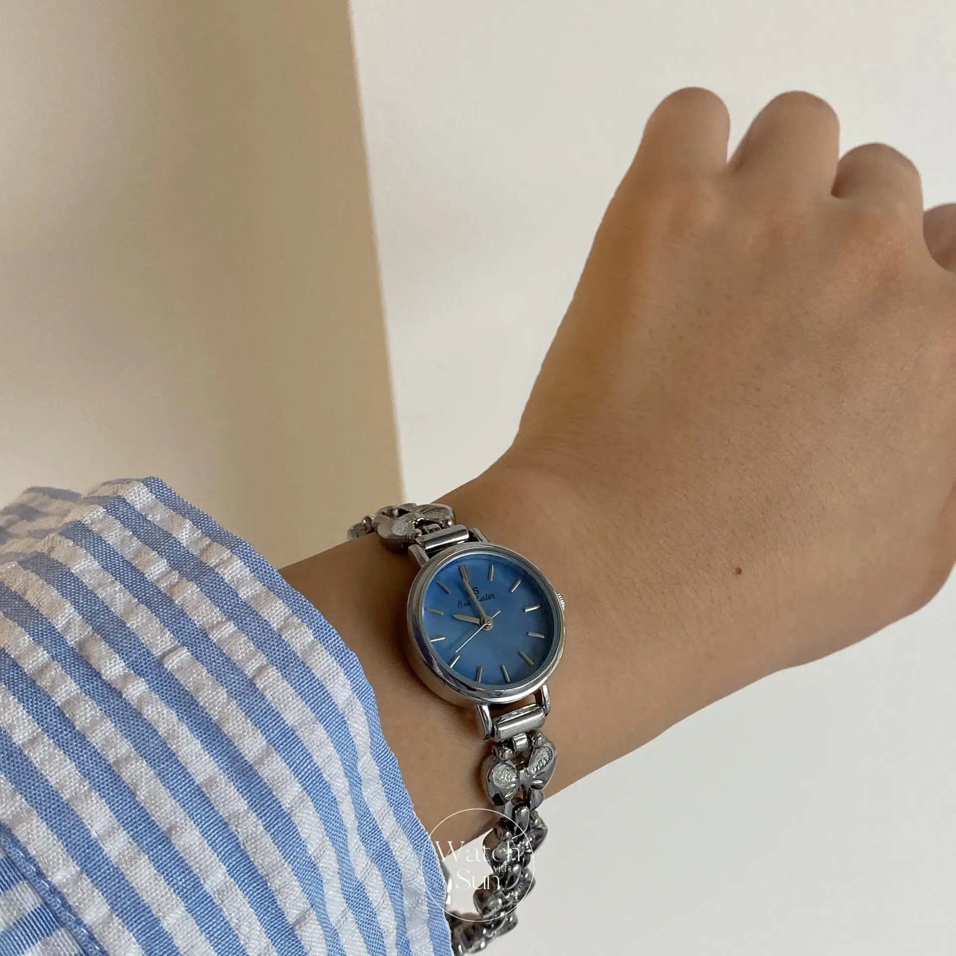 Dainty Blue Motherof Pearl Face Bracelet Watch