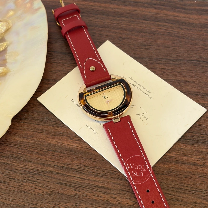 Chic Style Red/Brown Genuine Leather Women's Watches