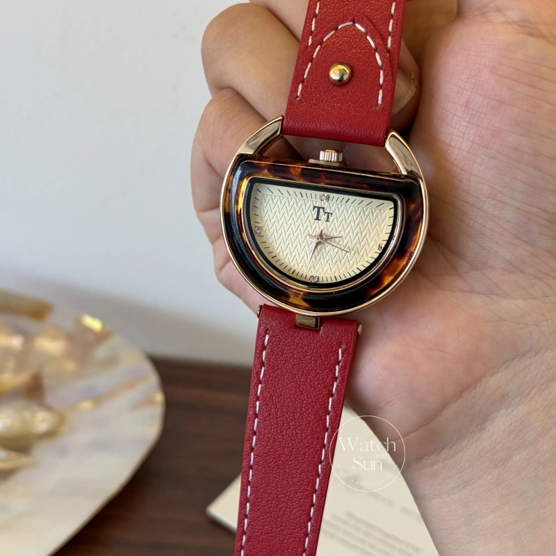 Chic Style Red/Brown Genuine Leather Women's Watches