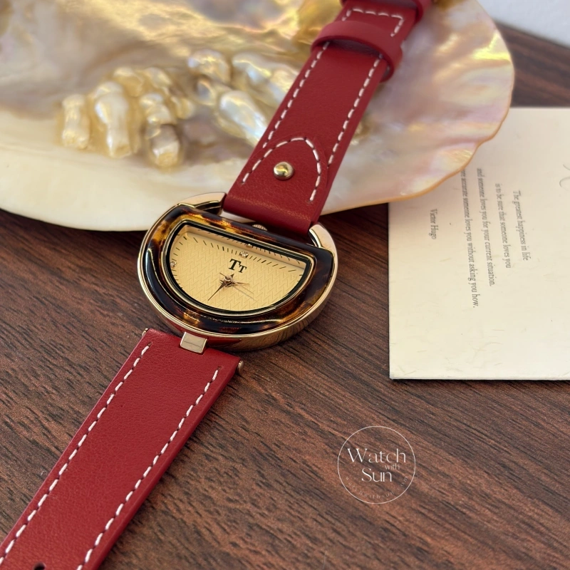 Chic Style Red/Brown Genuine Leather Women's Watches