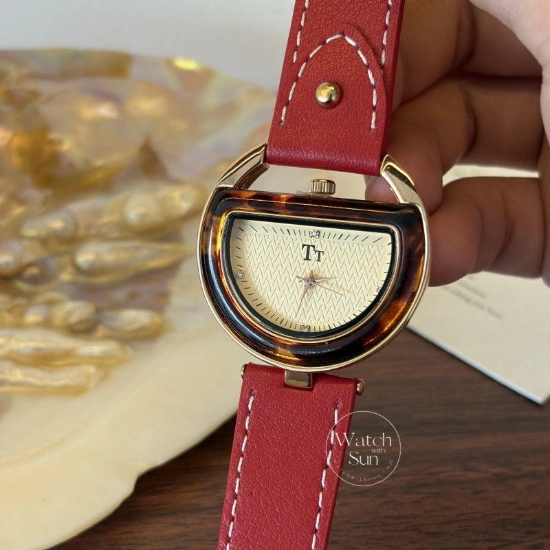 Chic Style Red/Brown Genuine Leather Women's Watches
