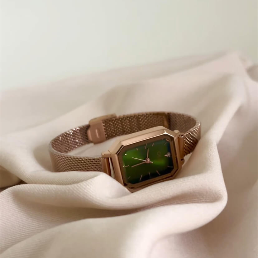 Dainty Green Rectangle Face Watch for Women