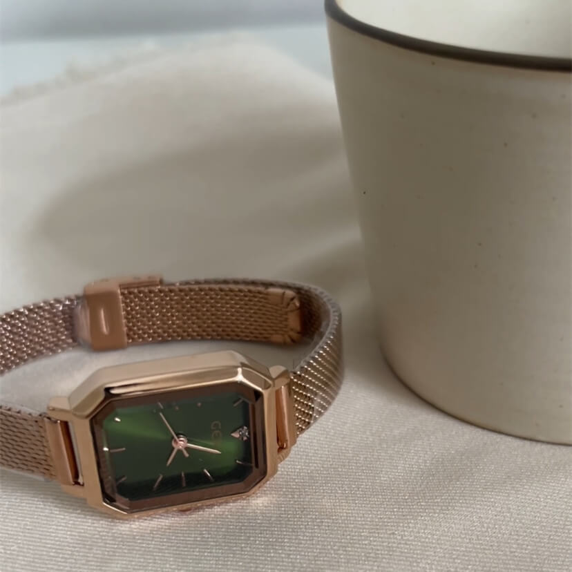 Dainty Green Rectangle Face Watch for Women