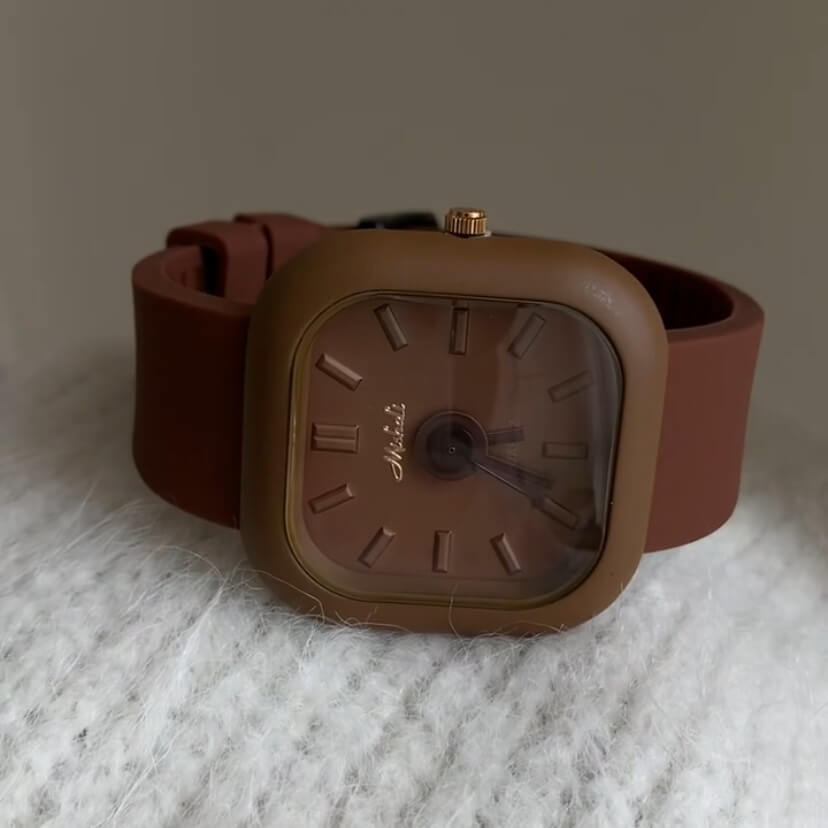 Vintage Style Rectangle Face Brown Band Watch