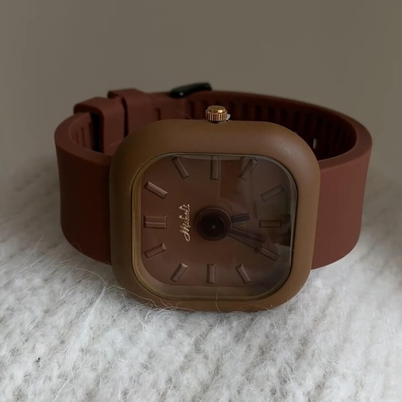 Vintage Style Rectangle Face Brown Band Watch