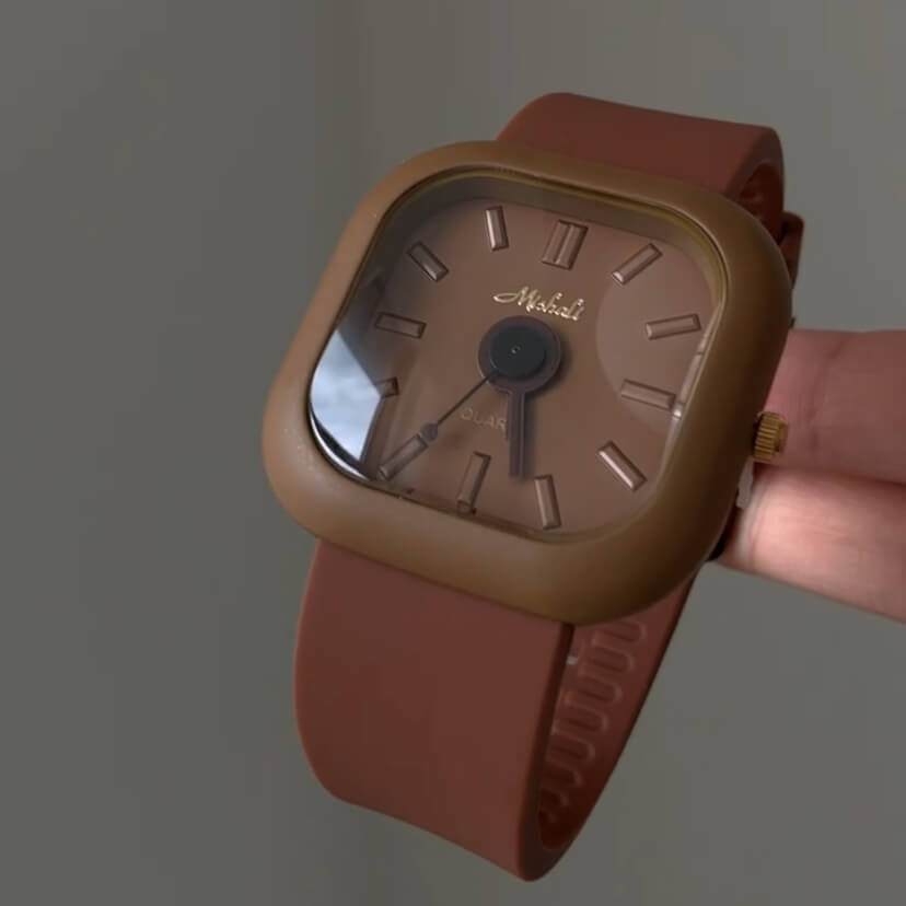 Vintage Style Rectangle Face Brown Band Watch