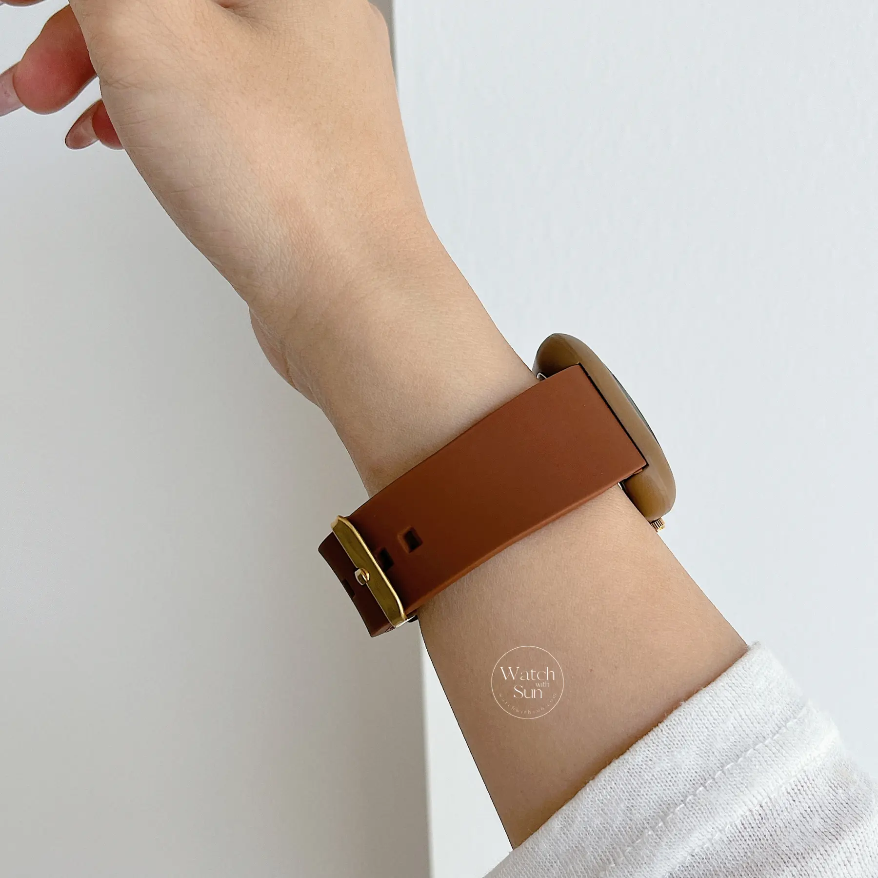 Minimalist Style Rectangle Face Brown Band Watch