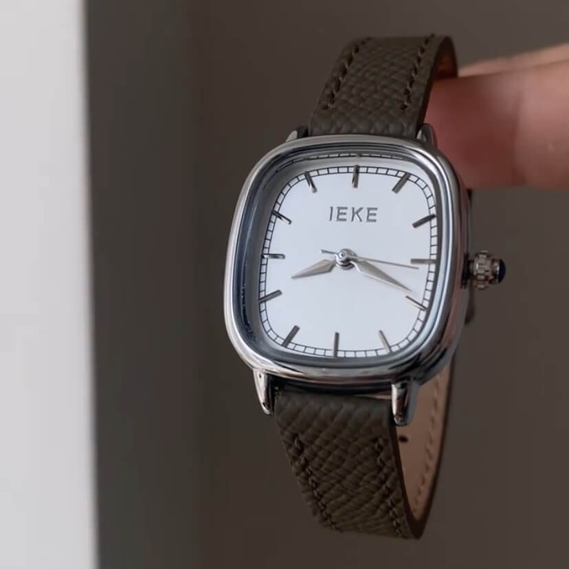 Classic Grey Square Genuine Leather Wristwatch