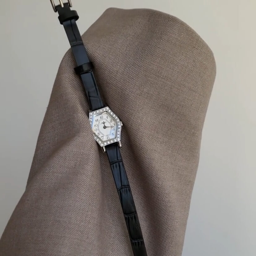 Vintage Small Face Black Leather Ladies Watch