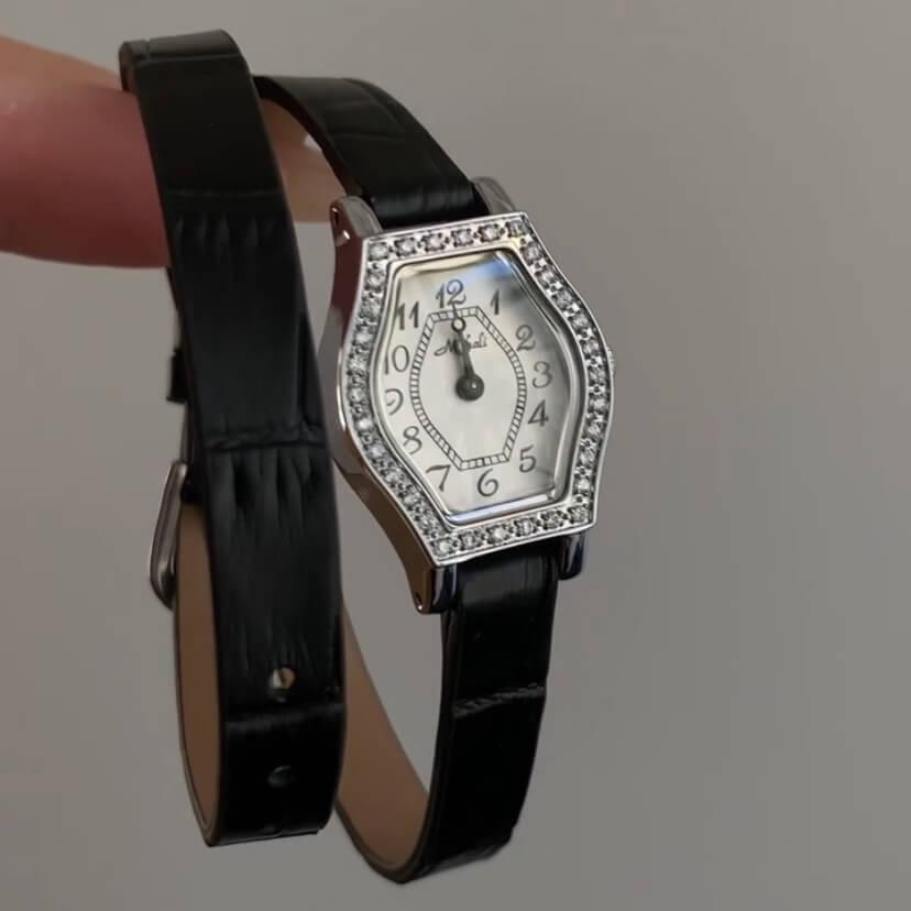 Vintage Small Face Black Leather Ladies Watch