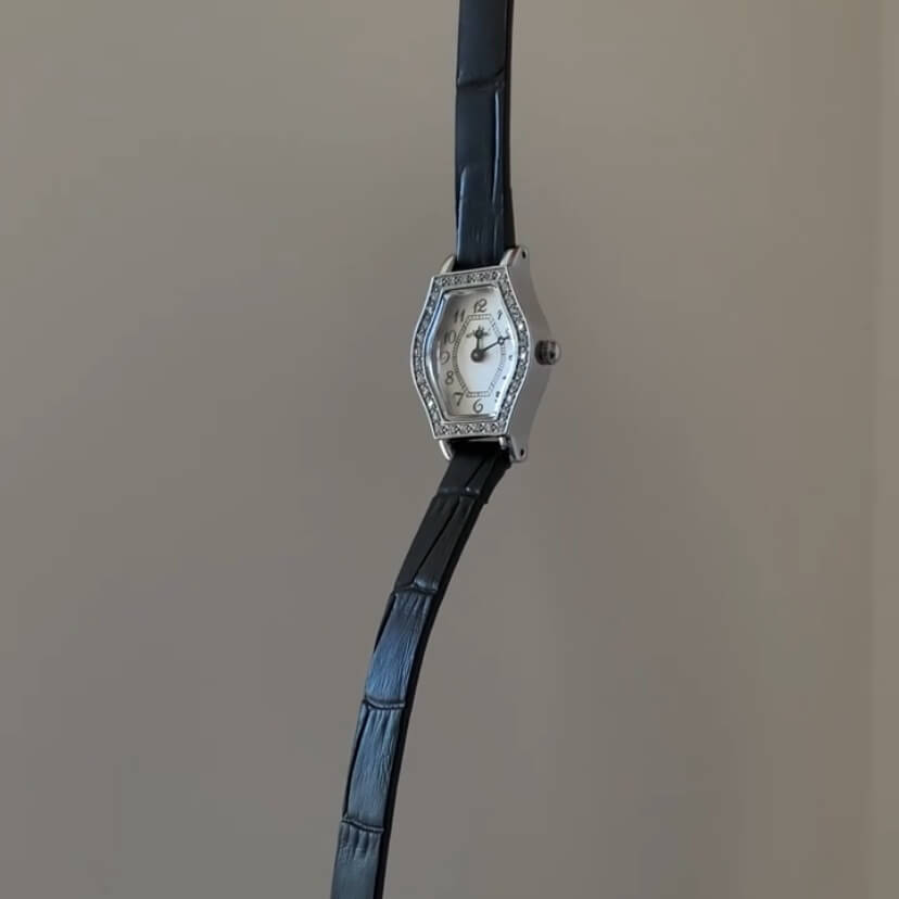 Vintage Small Face Black Leather Ladies Watch