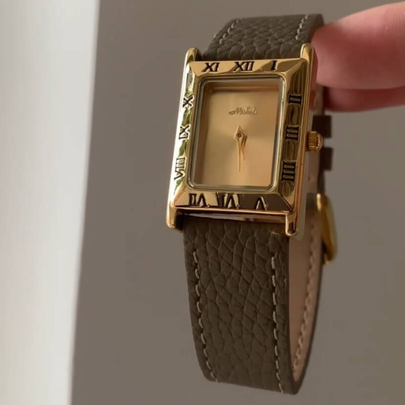 Classic Square Gold Face Genuine Leather Watch