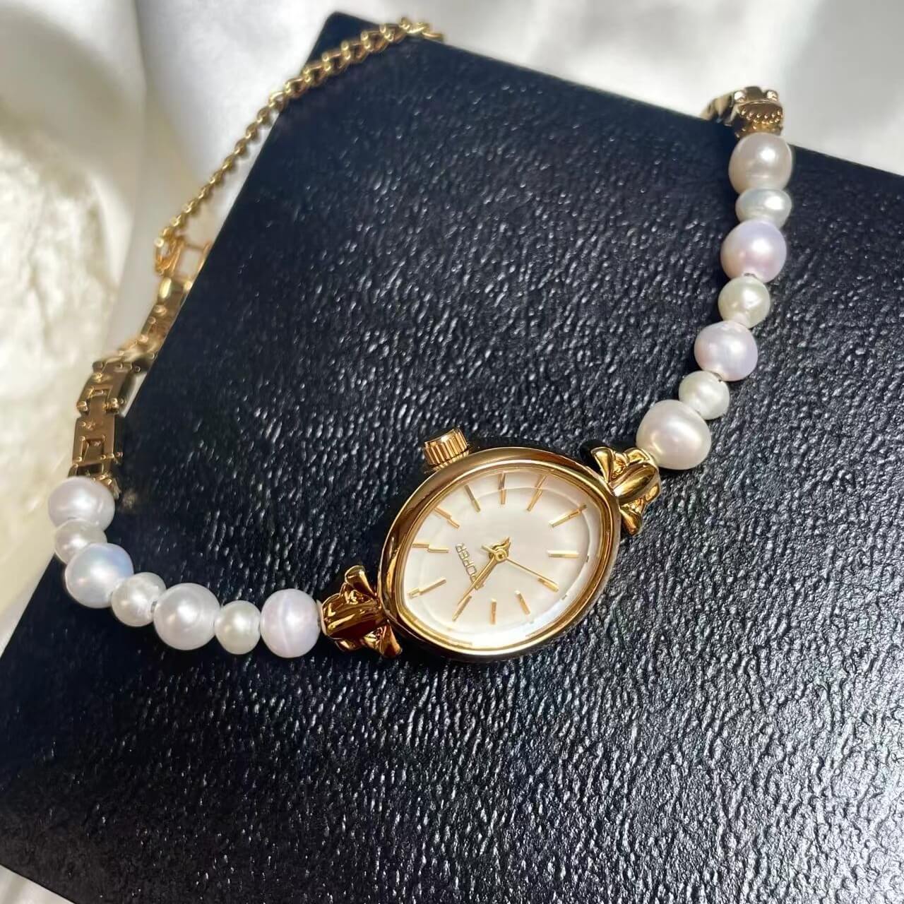 Vintage Small Round Face Pearl Bracelet Watch