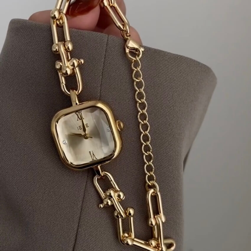 Cool Small Square Face Women's Silver/Gold Bracelet Watch