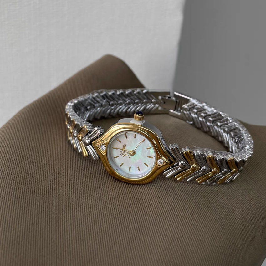 Chic Style Mother of Pearl Face Gold&Silver Two-tone Bracelet Watch for Women