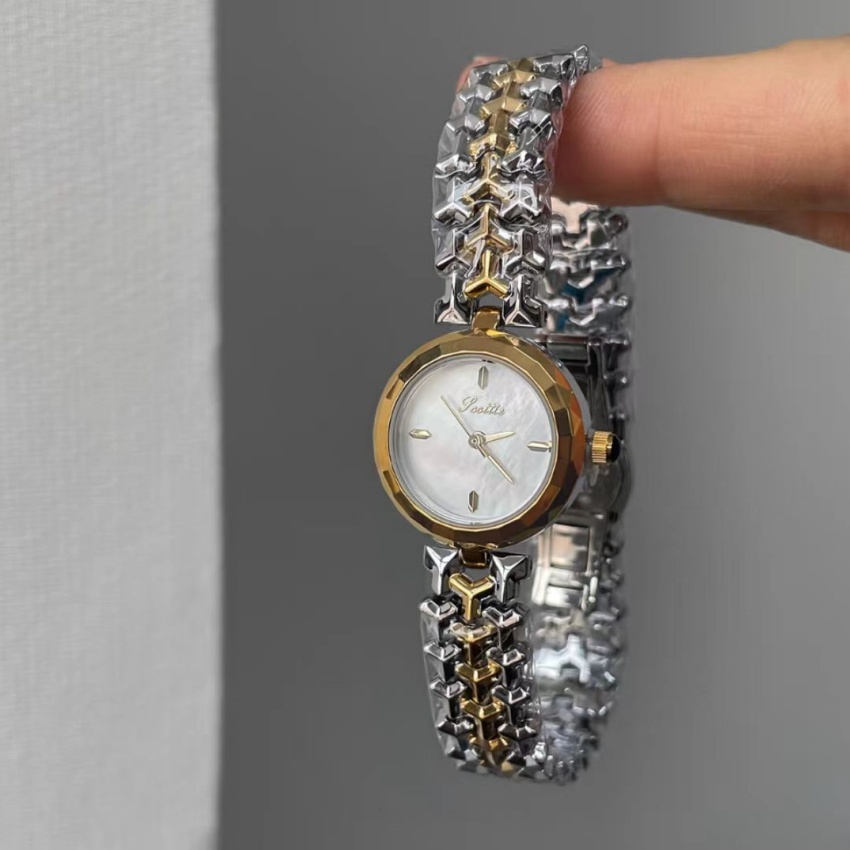 Cool Mother of Pearl Round Face Gold&Silver Two-tone Bracelet Women‘s Watch