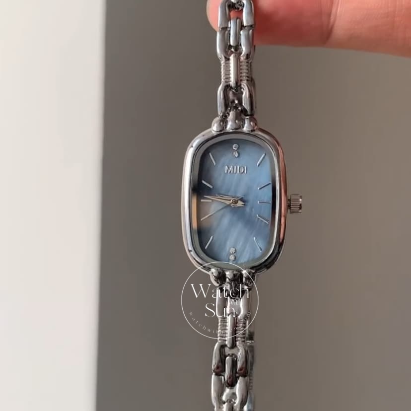 Dainty Silver-Blue Mother of Pearl Bracelet Ladies Watch