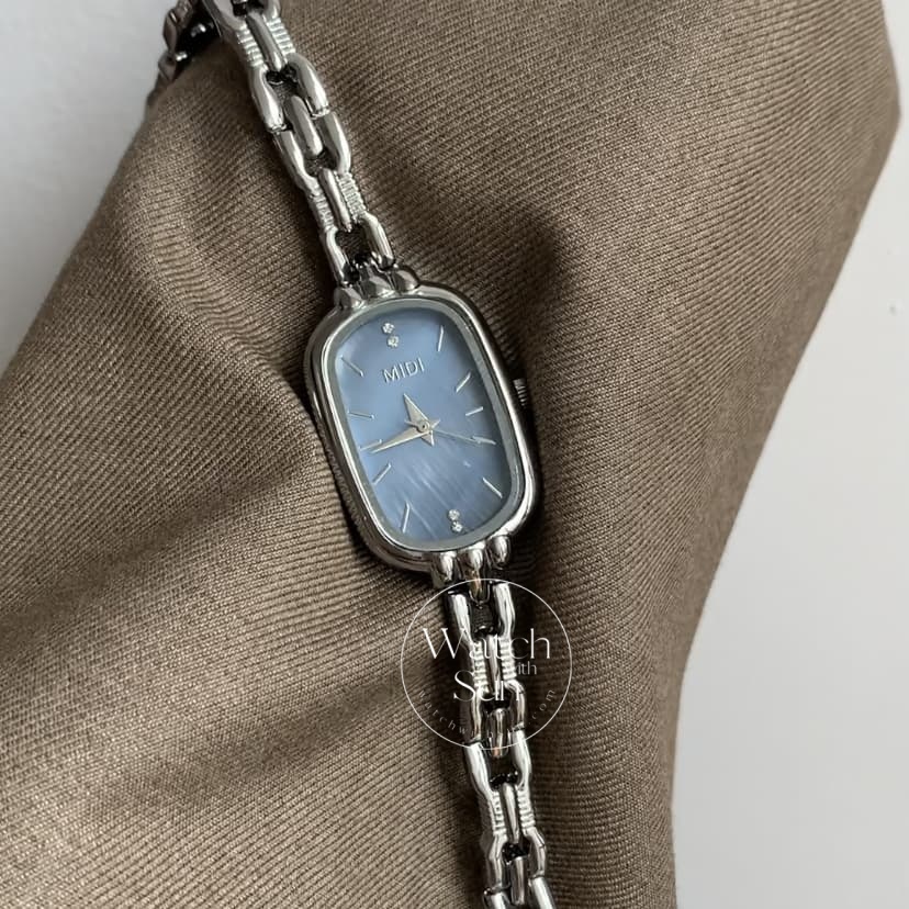 Dainty Silver-Blue Mother of Pearl Bracelet Ladies Watch