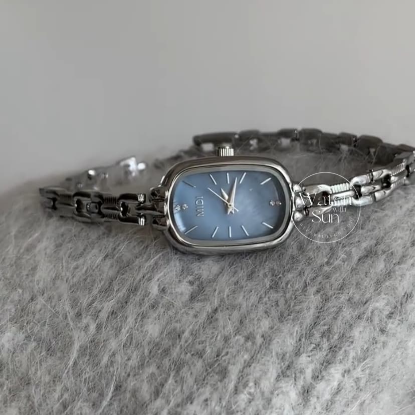 Dainty Silver-Blue Mother of Pearl Bracelet Ladies Watch