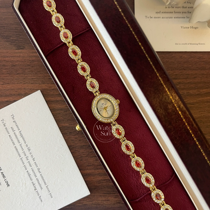 N497-2 Women's Vintage Red Cubic Zirconia Bracelet Watch