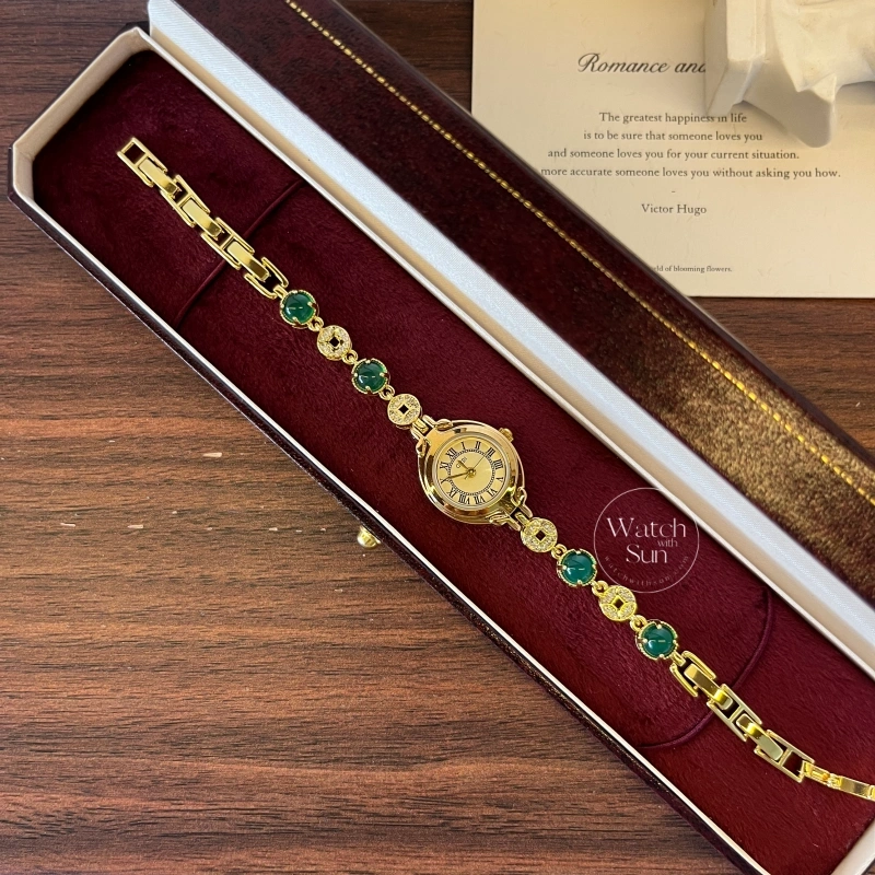 N521-5 Vintage Gold Oval Small Face Bracelet Watch for Women