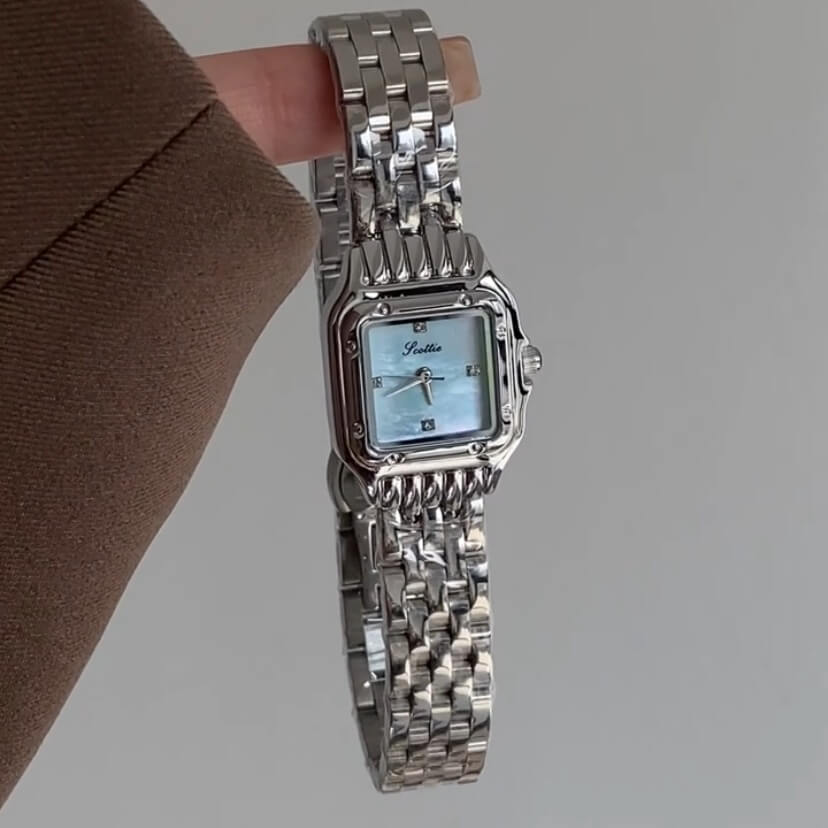 Chic Blue Mother of Pearl Face Square Watch