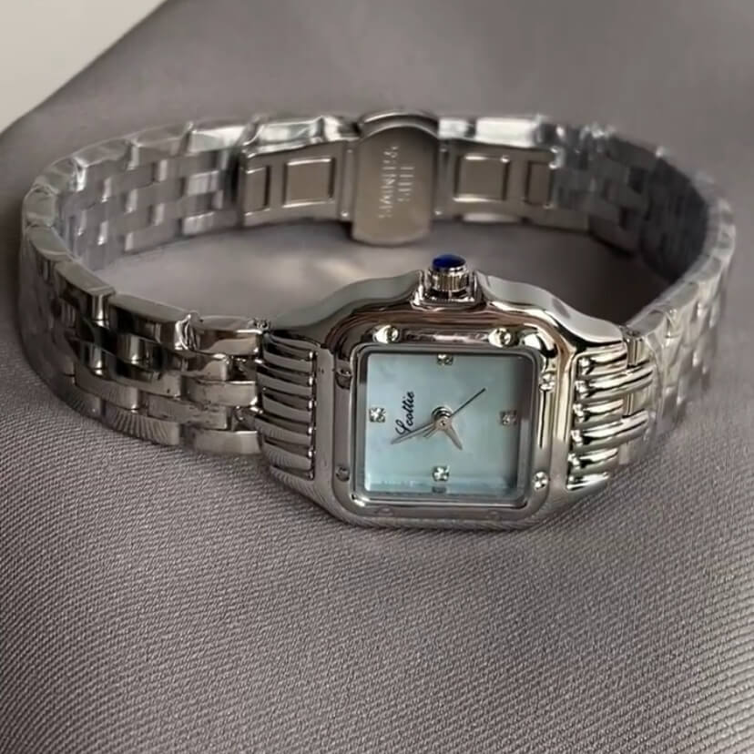 Chic Blue Mother of Pearl Face Square Watch