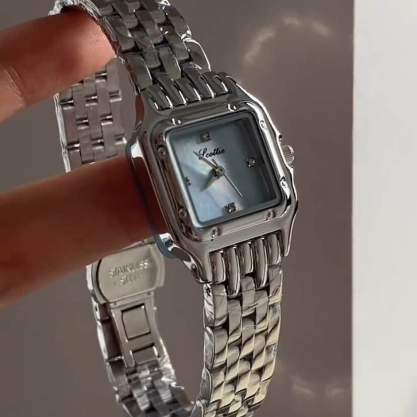 Chic Blue Mother of Pearl Face Square Watch