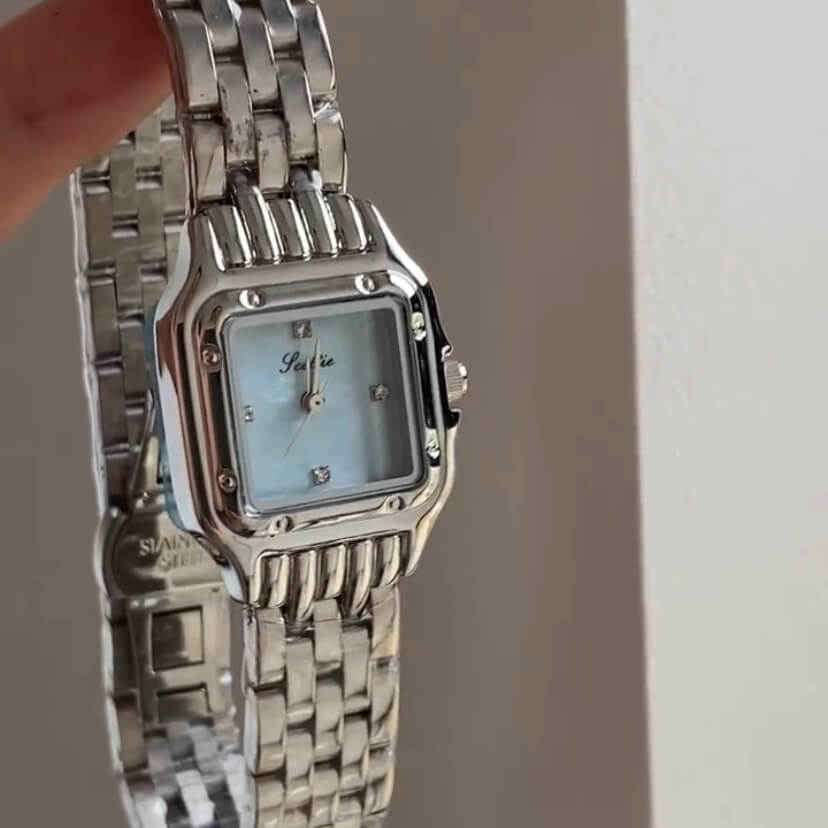 Chic Blue Mother of Pearl Face Square Watch