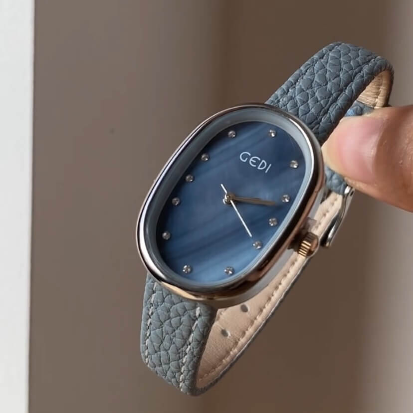 Minimalist Blue Mother of Pearl Face Leather Watch