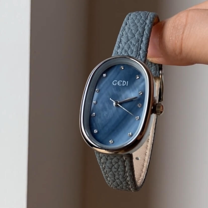 Minimalist Blue Mother of Pearl Face Leather Watch