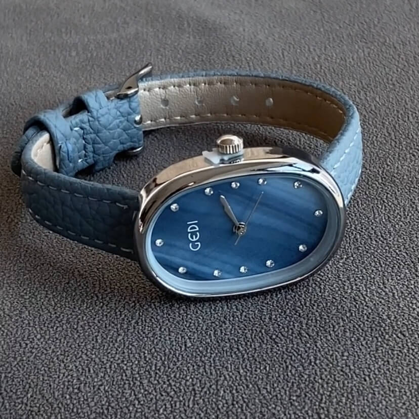 Minimalist Blue Mother of Pearl Face Leather Watch