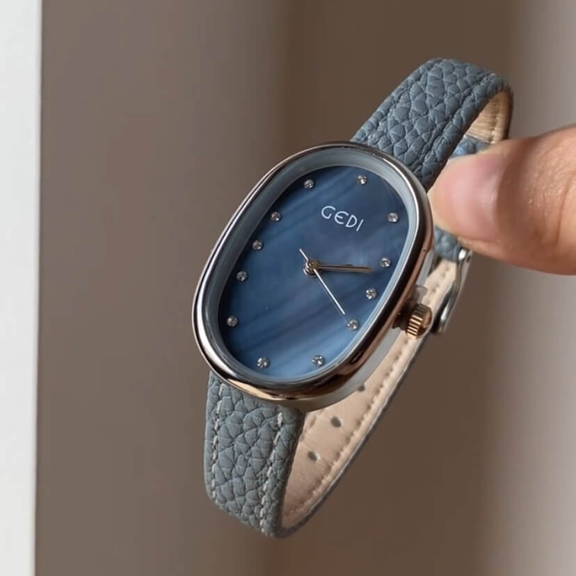 Minimalist Blue Mother of Pearl Face Leather Watch