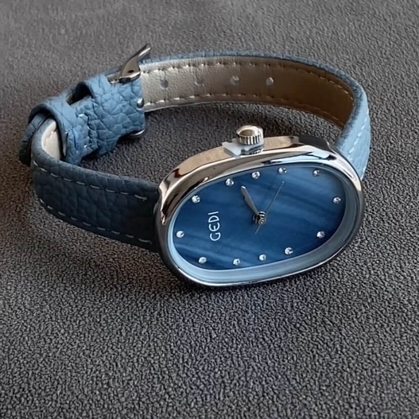 Minimalist Blue Mother of Pearl Face Leather Watch