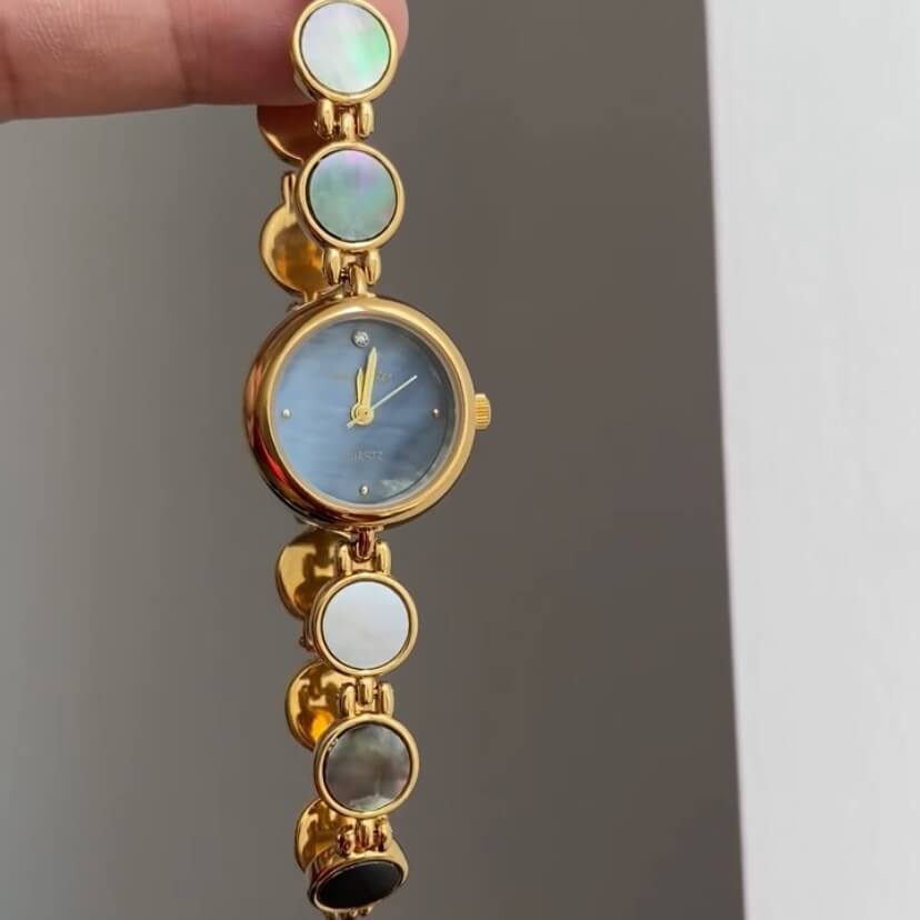 Chic Gold-Blue Mother of Pearl Bracelet Watch