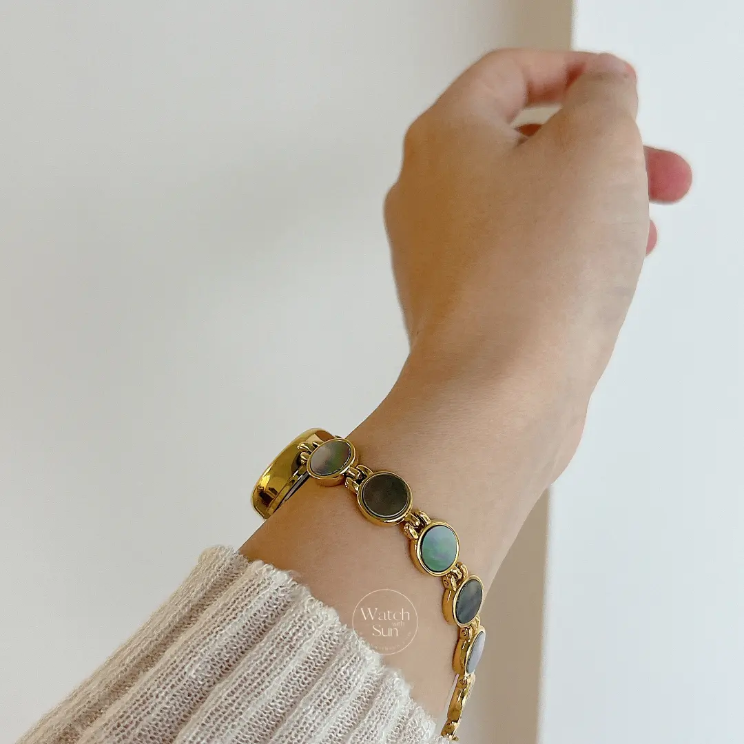Chic Gold-Blue Mother of Pearl Bracelet Watch