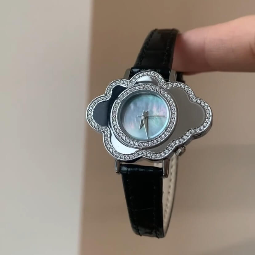 Chic Mother of Pearl Cloud-Shape Face Leather Watch