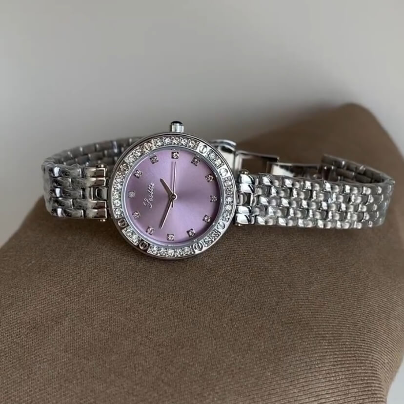 Dainty Pink Round Face Stainless Steel Women's Watch