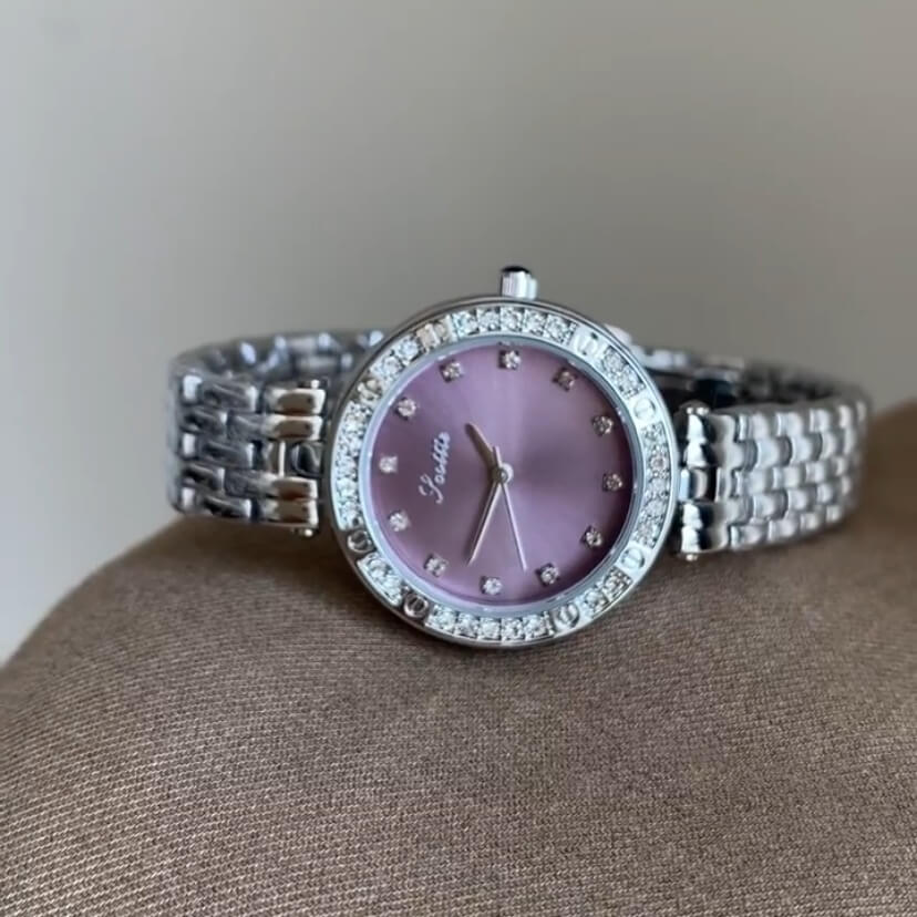 Dainty Pink Round Face Stainless Steel Women's Watch