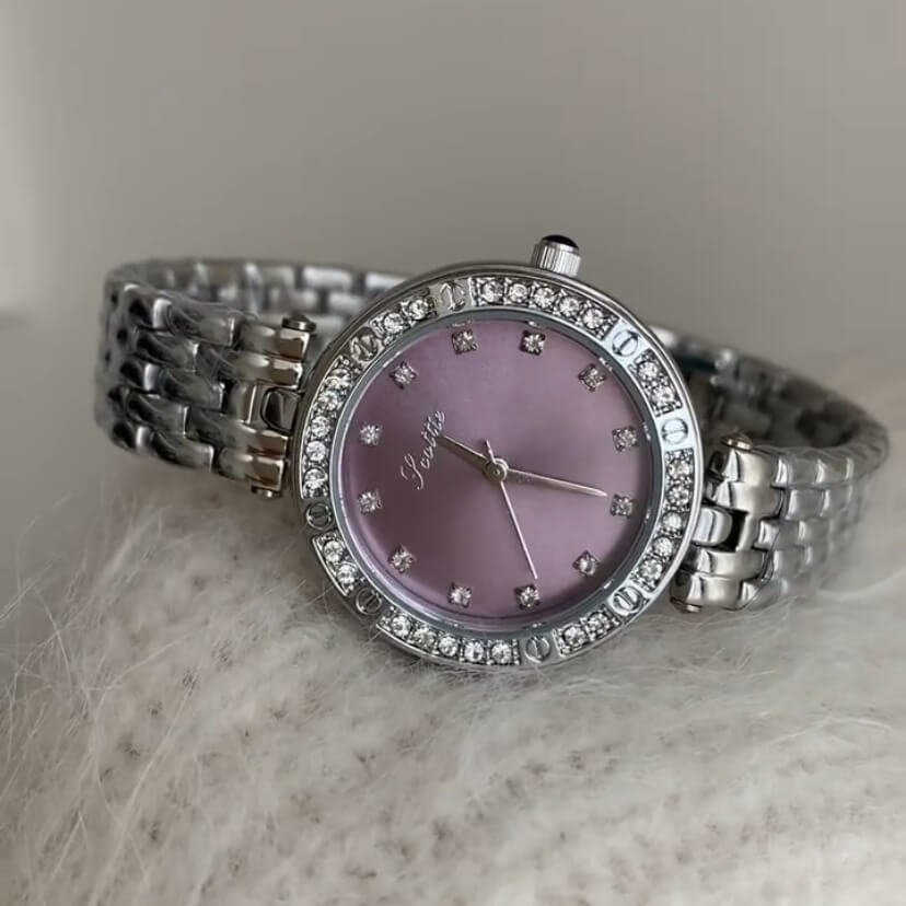 Dainty Pink Round Face Stainless Steel Women's Watch
