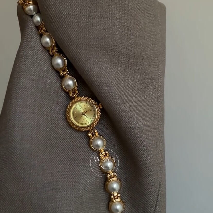 Vintage Gold Pearl Bracelet Women's Watch