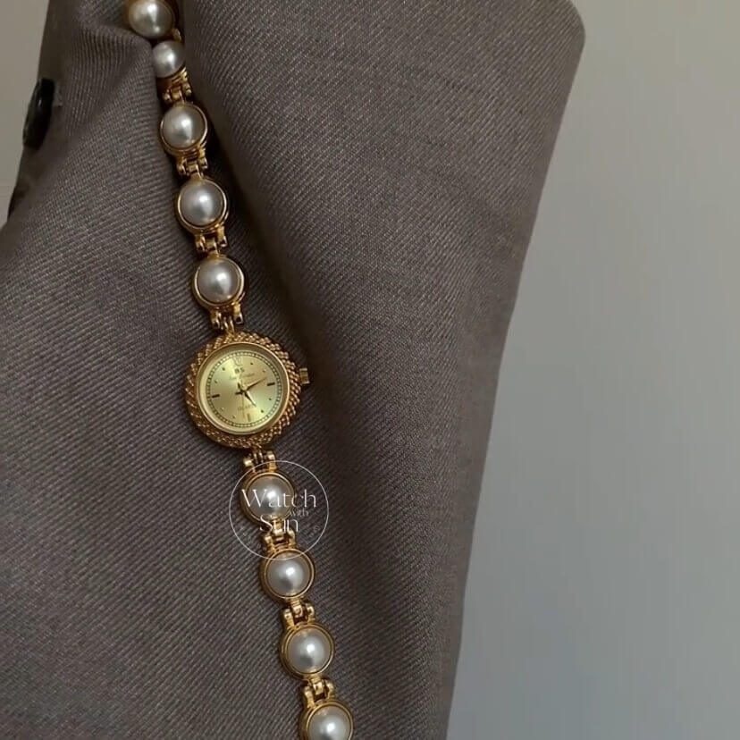Vintage Gold Pearl Bracelet Women's Watch