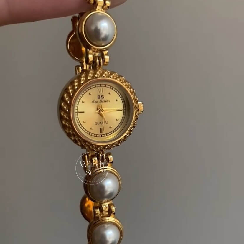 Vintage Gold Pearl Bracelet Women's Watch