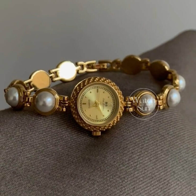 Vintage Gold Pearl Bracelet Women's Watch