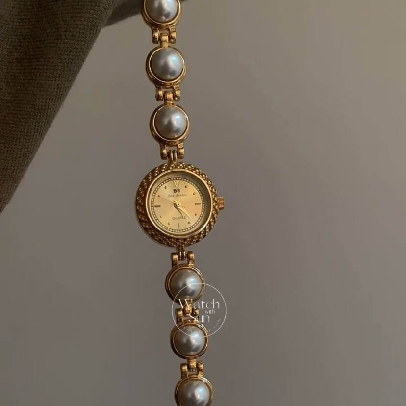 Vintage Gold Pearl Bracelet Women's Watch