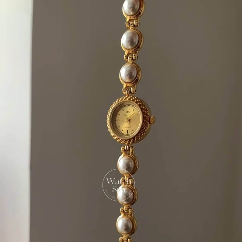 Vintage Gold Pearl Bracelet Women's Watch